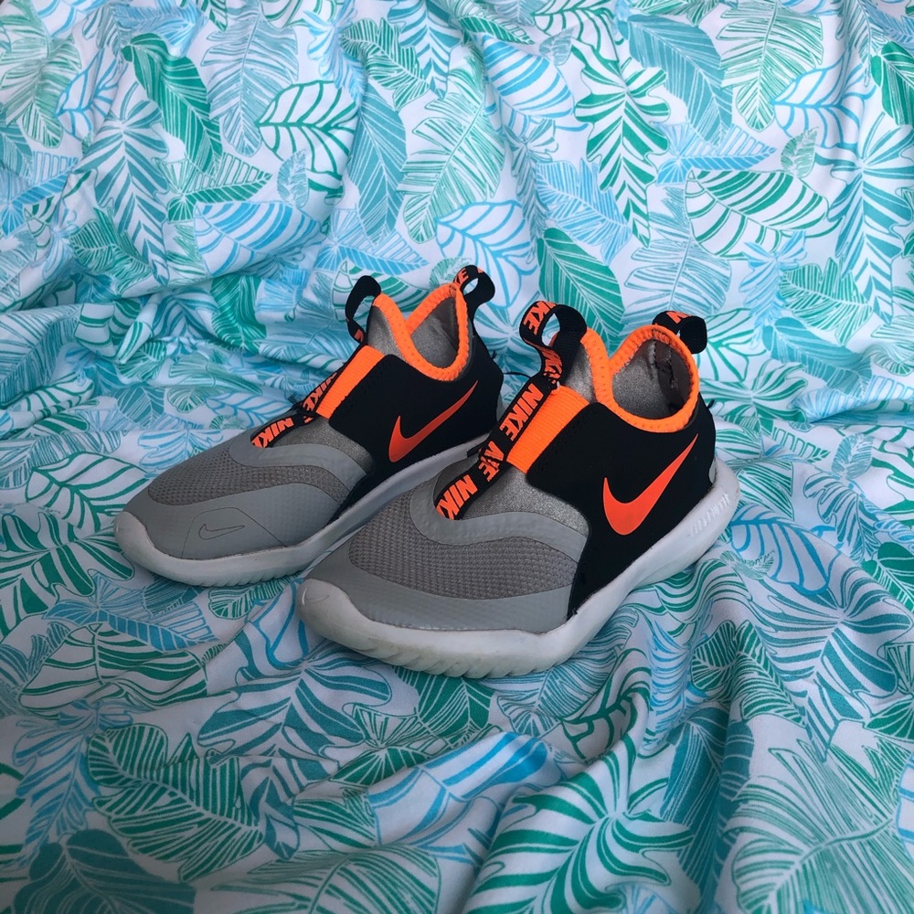Boys NIKE gym shoes. Orange grey and black.